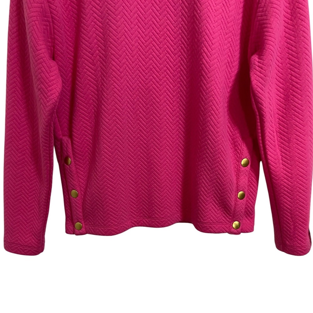 J.Crew Pink Herringbone Quilted Mock Neck Side Snap Pullover Preppy Size Small - Picture 7 of 10